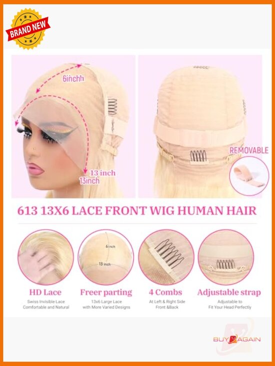 13x6 Lace Front Wig 180 Density Straight Human Hair 30 Inch Honey Blonde main image 5